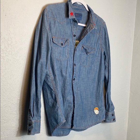 Lucky Brand Womens Denim embroidered Shirt Sz L - Picture 1 of 10